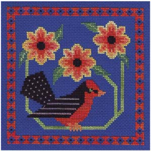 Red and Black Bird Cross Stitch #1 - Vermillion Flycatcher