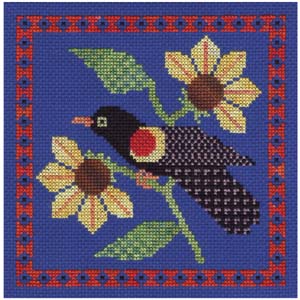 Red and Black Bird Cross Stitch #2 - Red-winged Blackbird