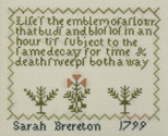 The Sarah Brereton Sampler 1799 -- click for an enlarged view